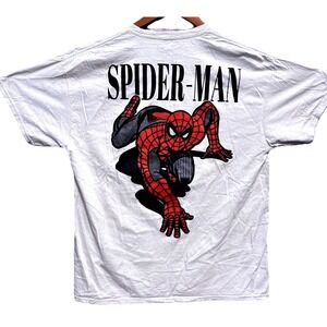 Marvel Spider-Man T-Shirt Men's L White Short Sleeve Double Sided Tee‎ Comics